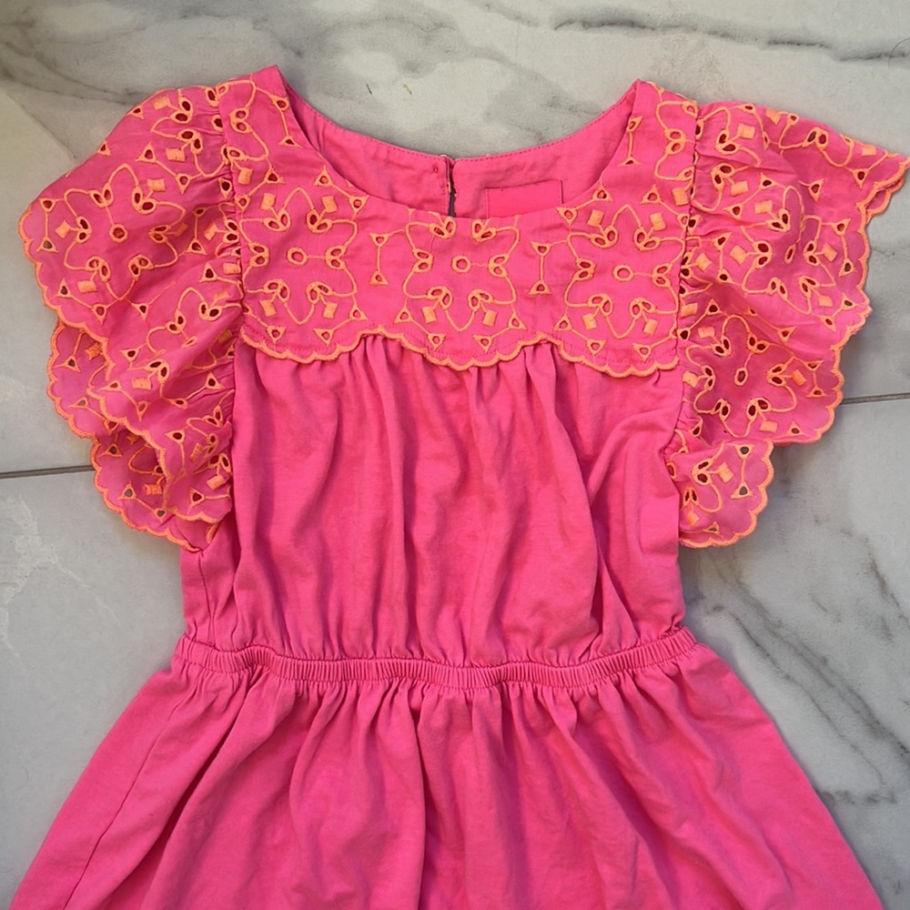 Lilly Pulitzer girls dress size small pink dress with orange eyelet detail. - Picture 2 of 11